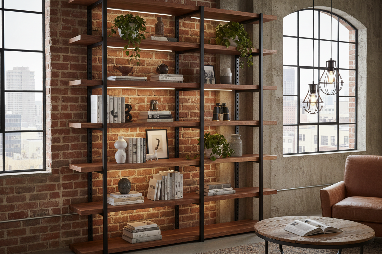 INDESTERIAL METAL & WOOD SHELVING