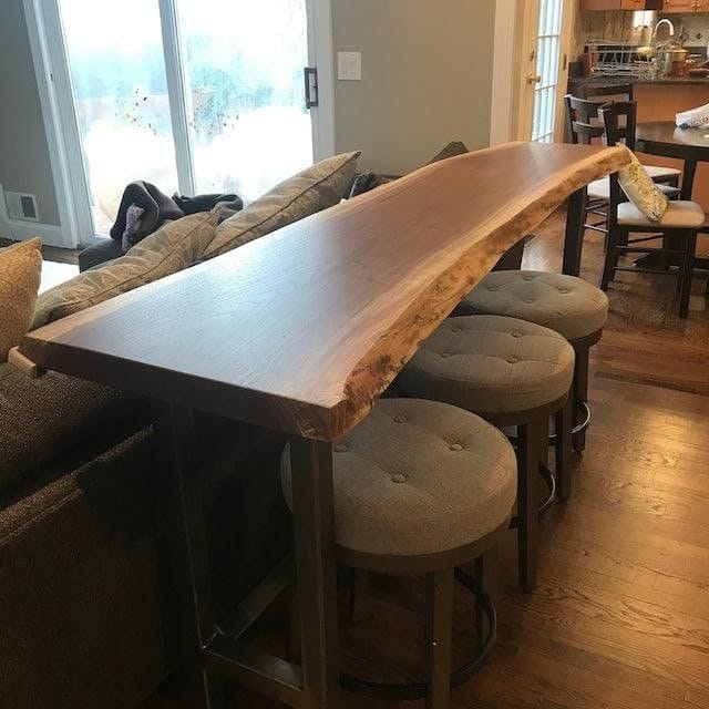 Live Edge Bar Table | Narrow Console Table | Industrial Sofa Table with Metal Legs