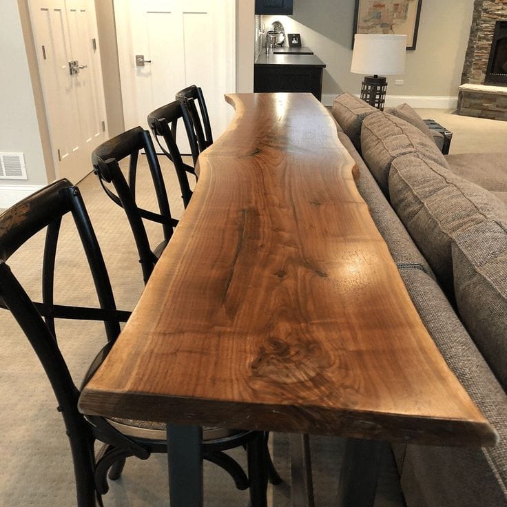 Live Edge Bar Table | Narrow Console Table | Industrial Sofa Table with Metal Legs