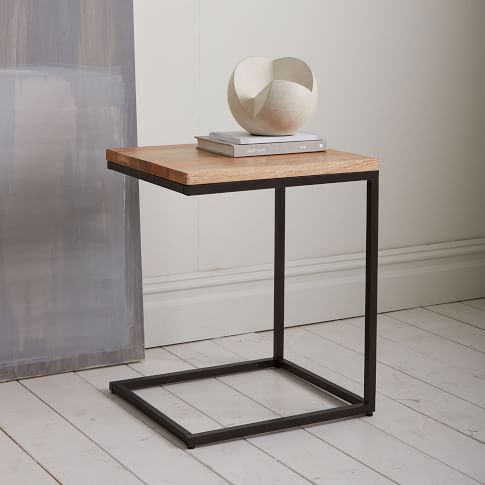 C-Shaped Side Table | Live Edge Wood Sofa Table | Industrial Laptop Table 11x15