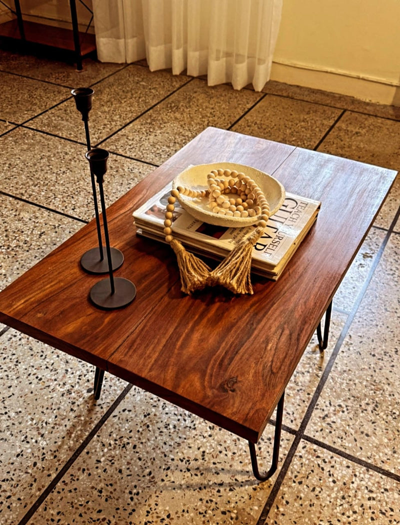 Premium Solid Wood Centre Table with Hairpin Legs – Modern Rustic Coffee Table