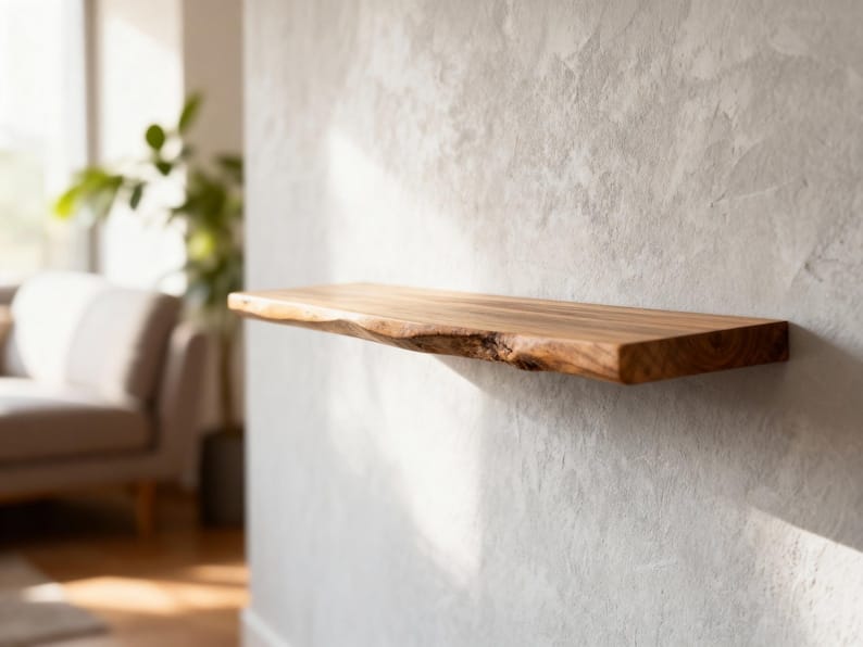 Live Edge Floating Shelf | Long Wooden Wall Shelf | Rustic Bookshelf