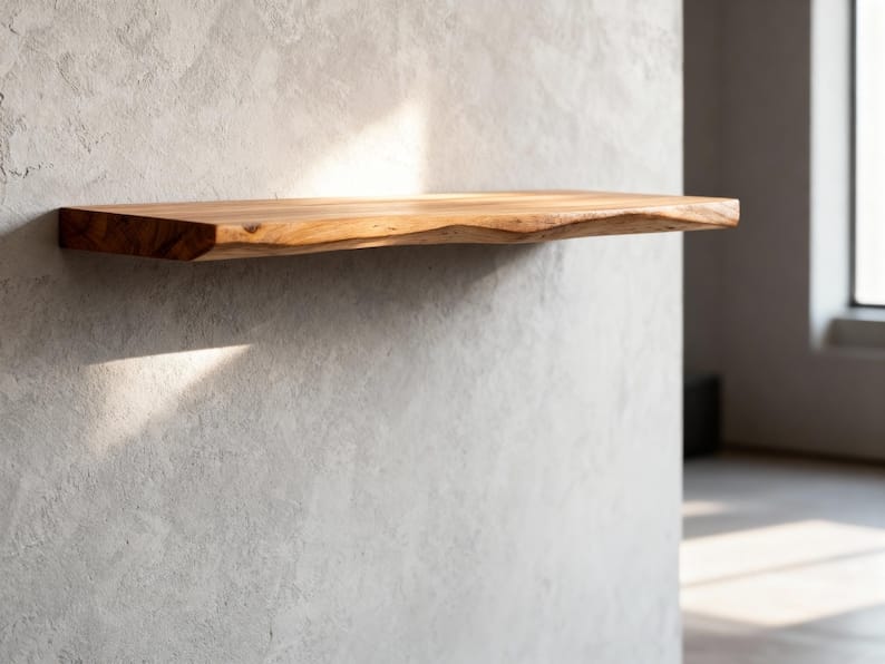 Live Edge Floating Shelf | Long Wooden Wall Shelf | Rustic Bookshelf