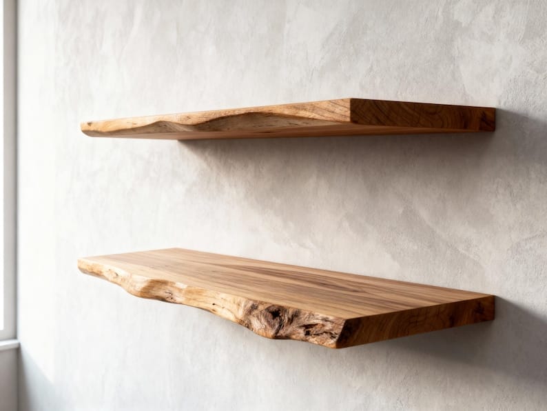 Live Edge Floating Shelf | Long Wooden Wall Shelf | Rustic Bookshelf