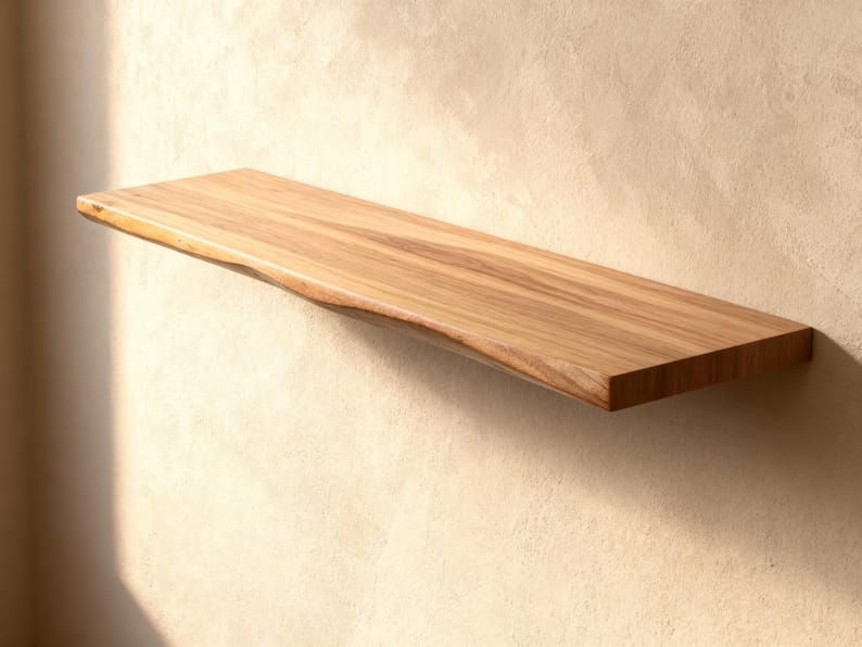 Live Edge Floating Shelf | Long Wooden Wall Shelf | Rustic Bookshelf