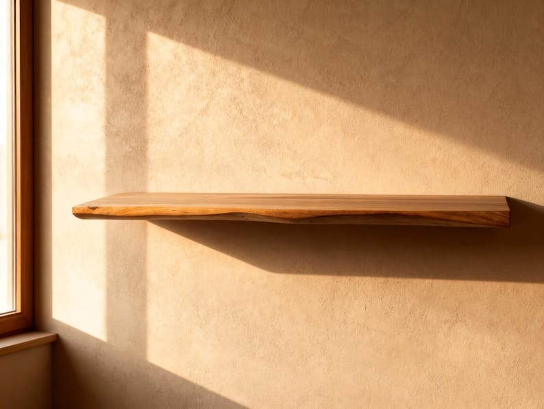 Live Edge Floating Shelf | Long Wooden Wall Shelf | Rustic Bookshelf