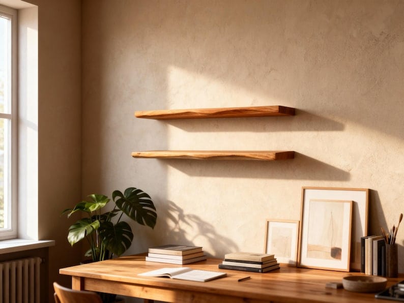 Live Edge Floating Shelf | Long Wooden Wall Shelf | Rustic Bookshelf