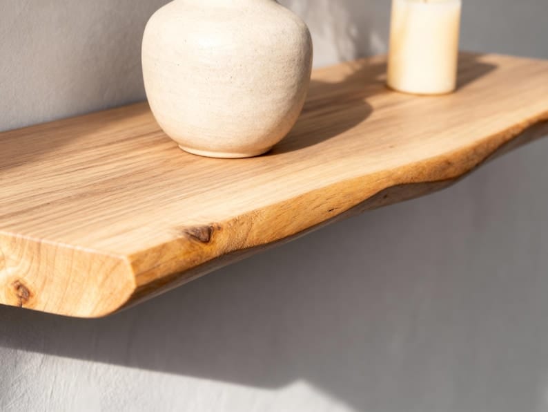 Live Edge Floating Shelf | Long Wooden Wall Shelf | Rustic Bookshelf