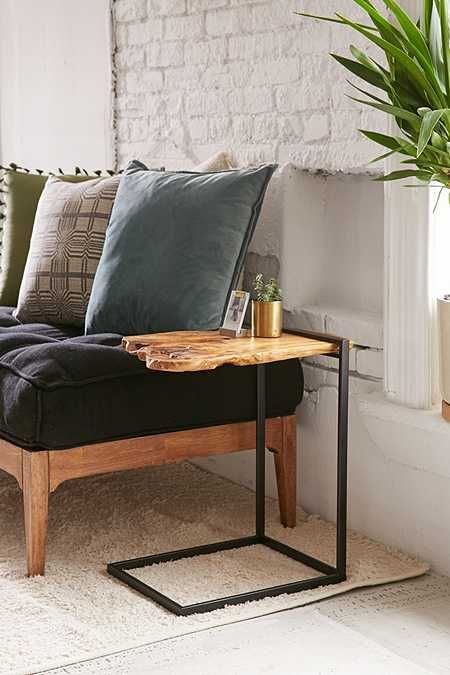 Live Edge Side Table | Wood Coffee Table | Powder-Coated Metal Stand Accent Table