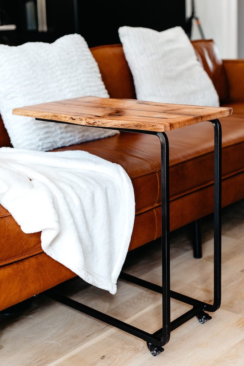 Live Edge C Table | Portable Side Table | Solid Wood Metal Frame Furniture