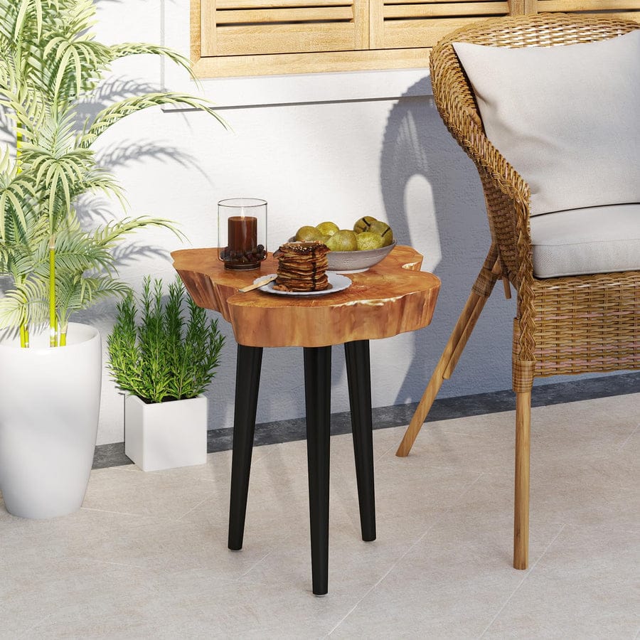 Live Edge Coffee Table with Wooden Legs – Natural Wood Tree Line Rustic Coffee Table