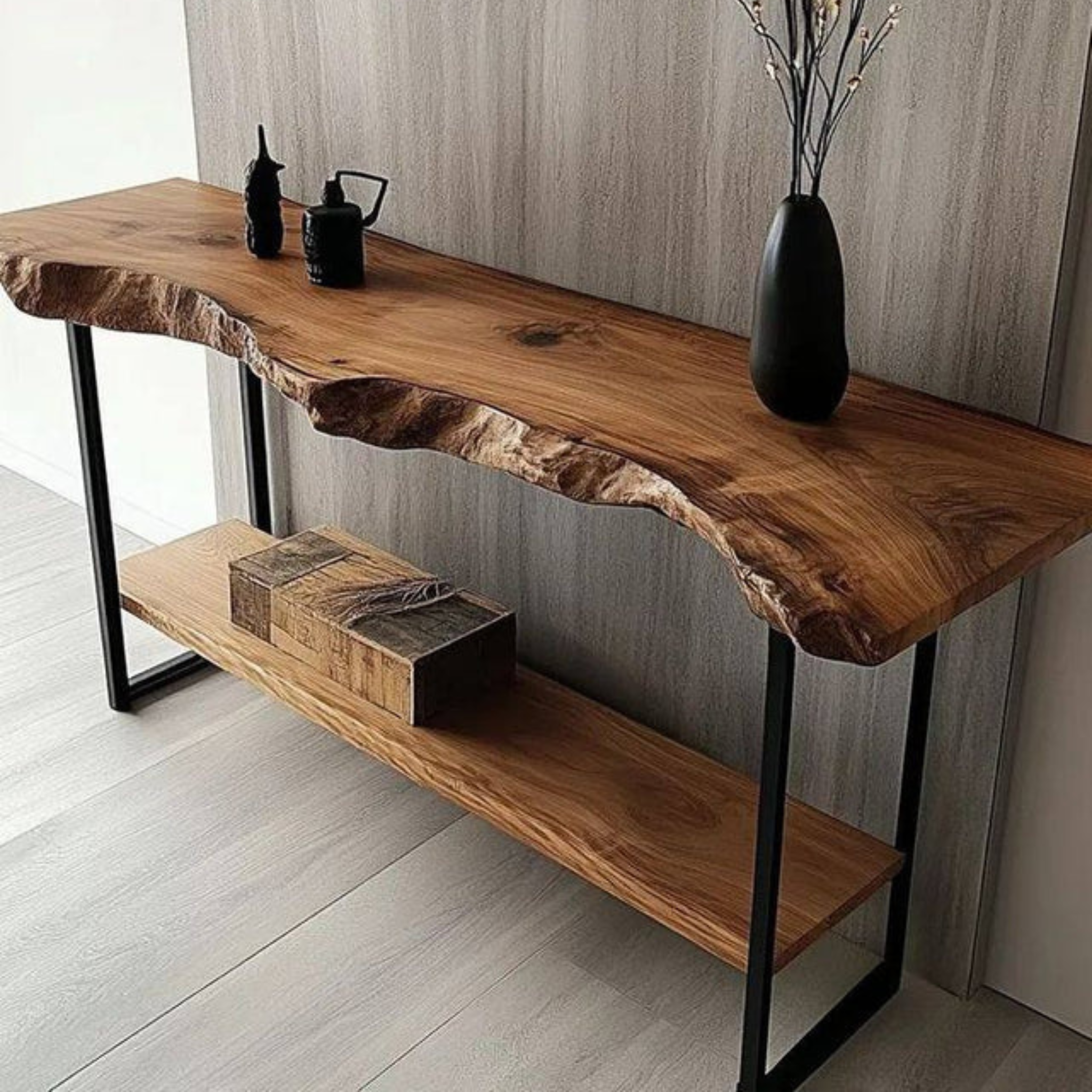 Custom Rustic Live Edge Console Table – Solid Sheesham Wood Entryway Table