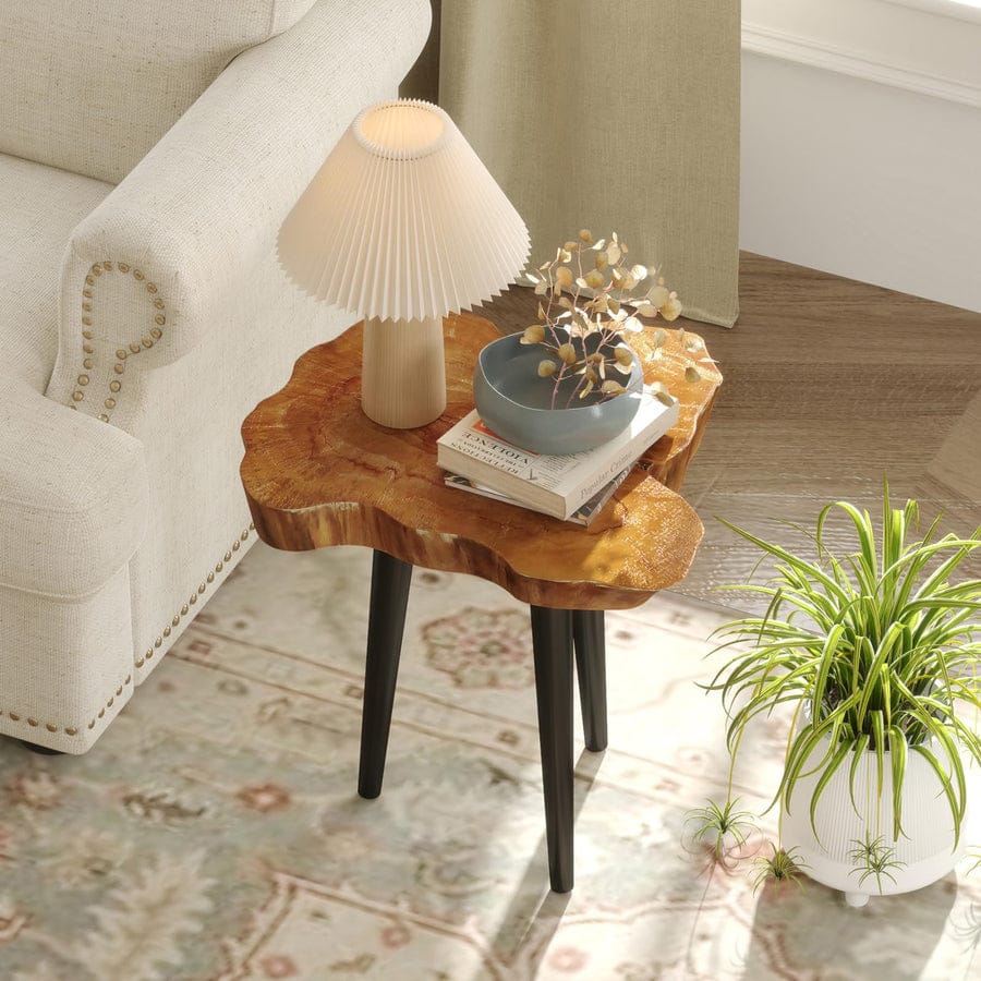 Live Edge Coffee Table with Wooden Legs – Natural Wood Tree Line Rustic Coffee Table