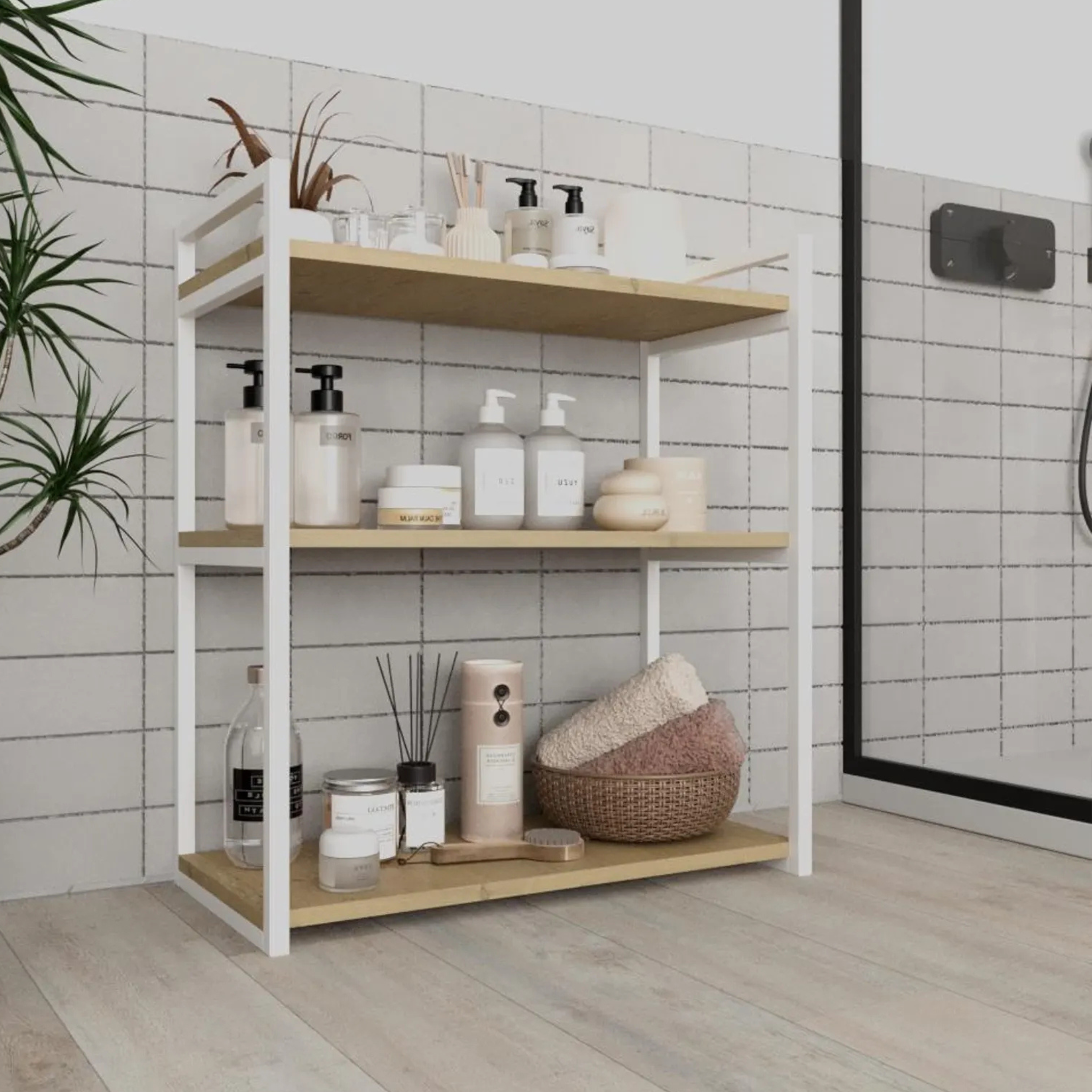3-Tier Metal & Wood Bathroom Storage Shelf – Freestanding Modern Organizer | Aureus Living Pakistan