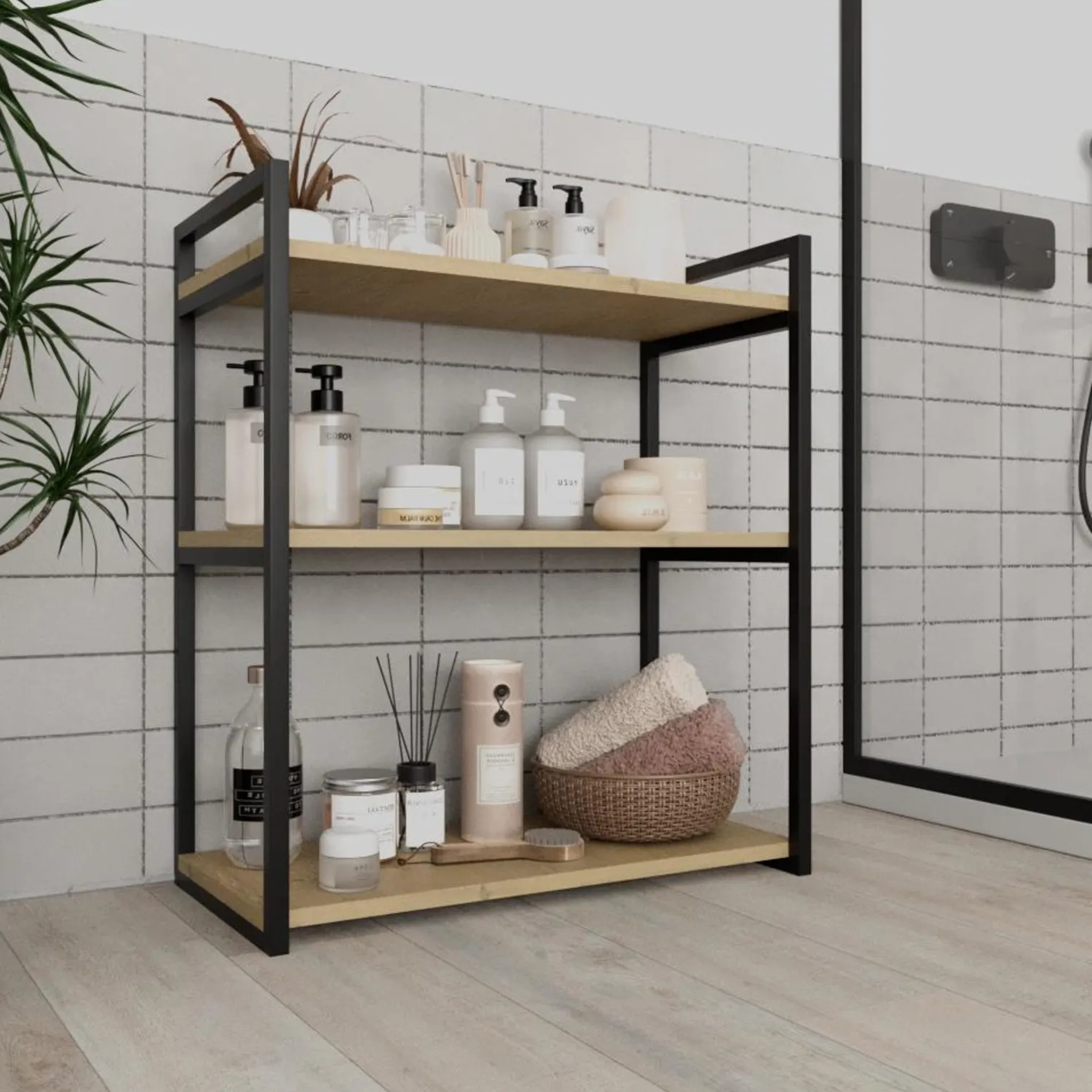 3-Tier Metal & Wood Bathroom Storage Shelf – Freestanding Modern Organizer | Aureus Living Pakistan