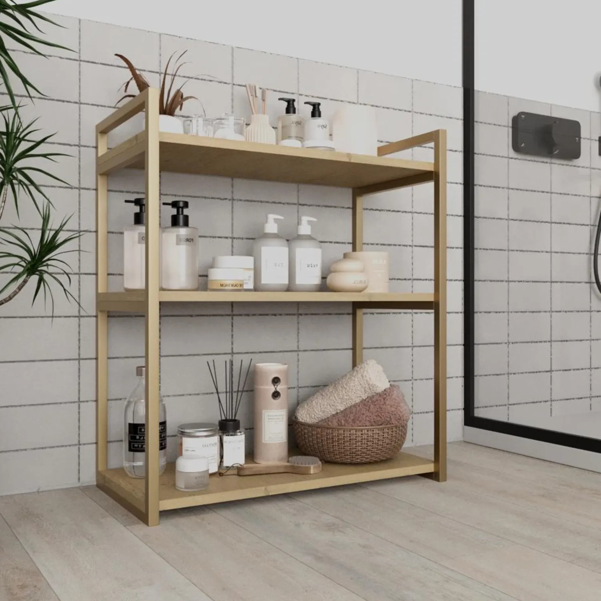 3-Tier Metal & Wood Bathroom Storage Shelf – Freestanding Modern Organizer | Aureus Living Pakistan