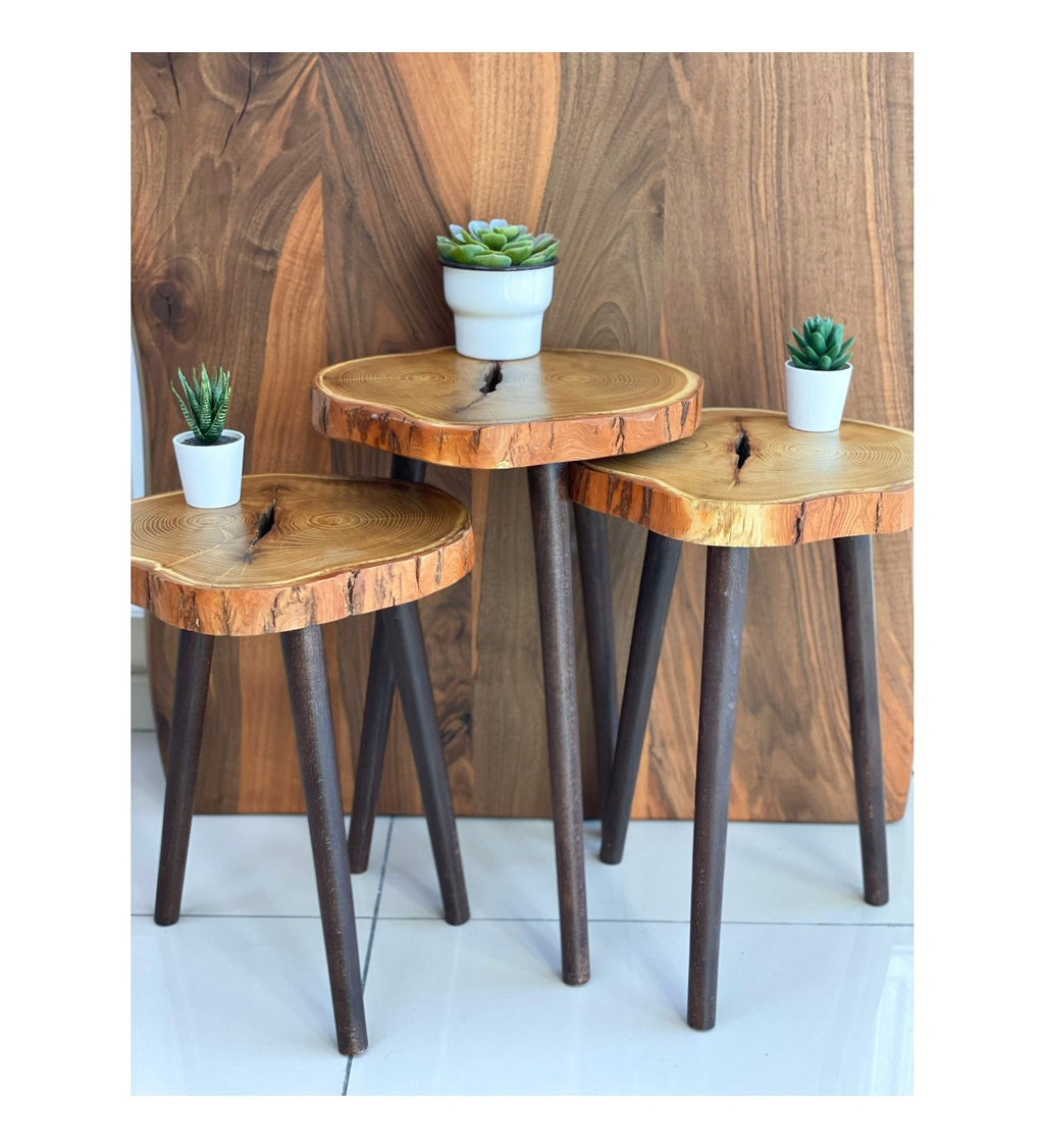 Live Edge Coffee Table with Wooden Legs – Natural Wood Tree Line Rustic Coffee Table