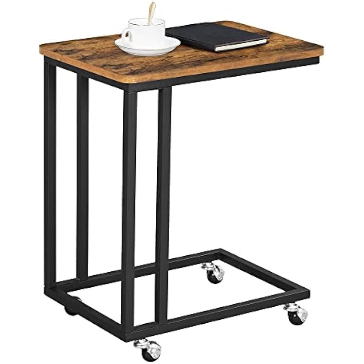 C Shaped End Table with Rolling Casters – Industrial Side Table