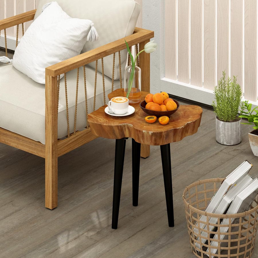 Live Edge Coffee Table with Wooden Legs – Natural Wood Tree Line Rustic Coffee Table