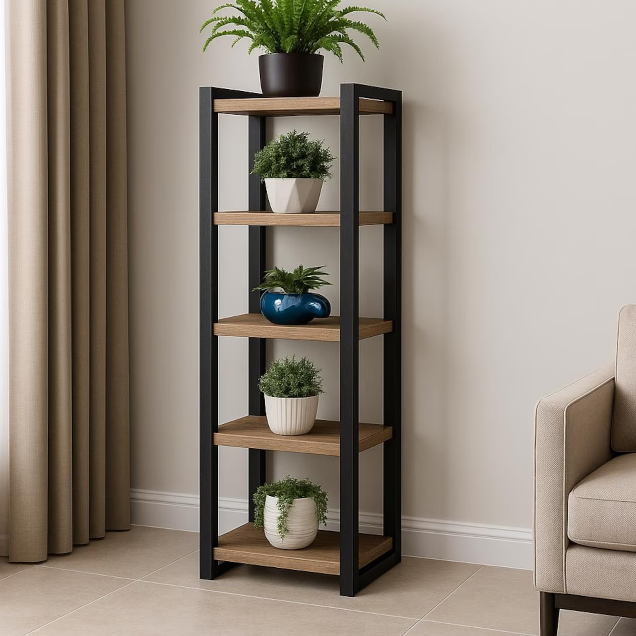 5-Tier Sheesham Wood Plant Stand – Solid Wood & Metal Frame | Aureus Living Pakistan