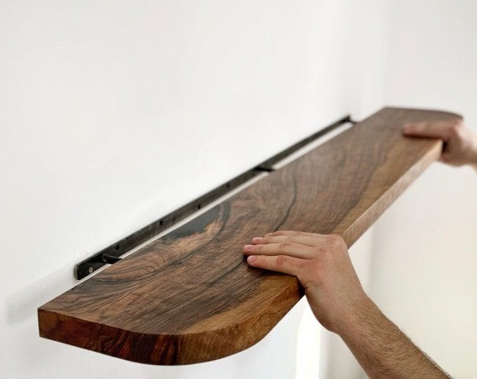 Live Edge Floating Shelf | Rustic Wood Wall Shelf | Heavy Duty Farmhouse Bookshelf