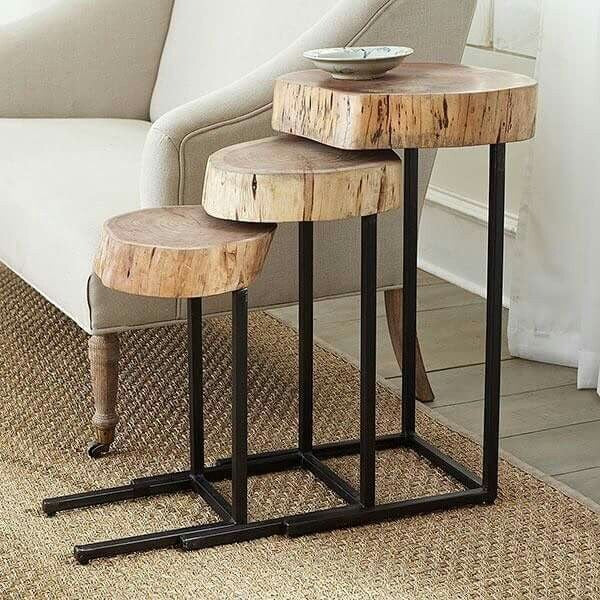 Live Edge Nested Tables Set of 3 – Handcrafted Solid Wood Side Tables | Rustic Coffee Tables & Accent Stands