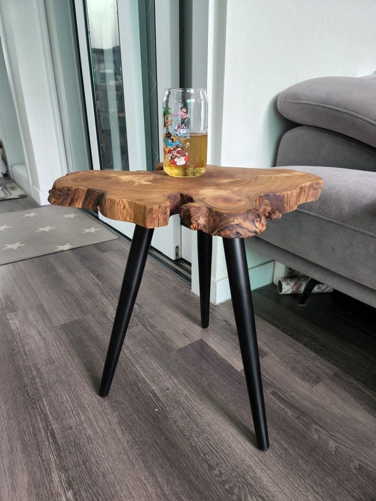 Live Edge Coffee Table with Wooden Legs – Natural Wood Tree Line Rustic Coffee Table