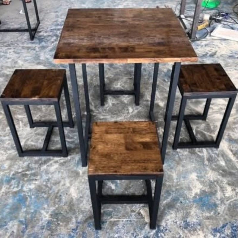 5 Piece Dining Table & Chairs Set – Sheesham Wood & Metal Frame