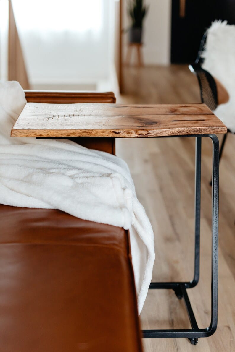 Live Edge C Table | Portable Side Table | Solid Wood Metal Frame Furniture