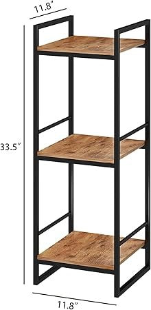 3 Tier Bathroom Shelving Unit – Narrow Open Floor Shelves | Industrial Metal Corner Storage Rack with Solid Wood