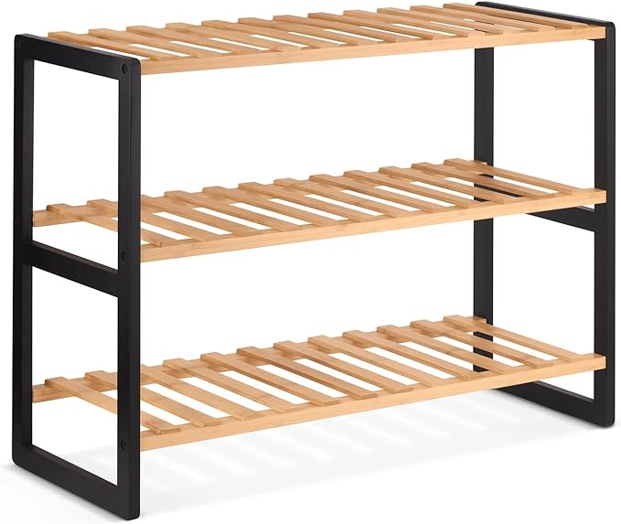 3-Tier Wood Shoe Rack | Industrial Shoe Organizer | Modern Storage Bench