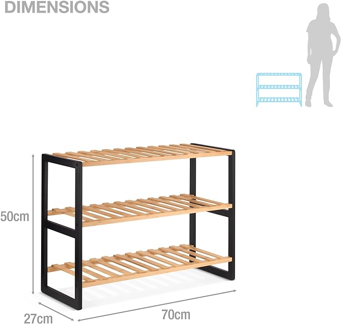 3-Tier Wood Shoe Rack | Industrial Shoe Organizer | Modern Storage Bench