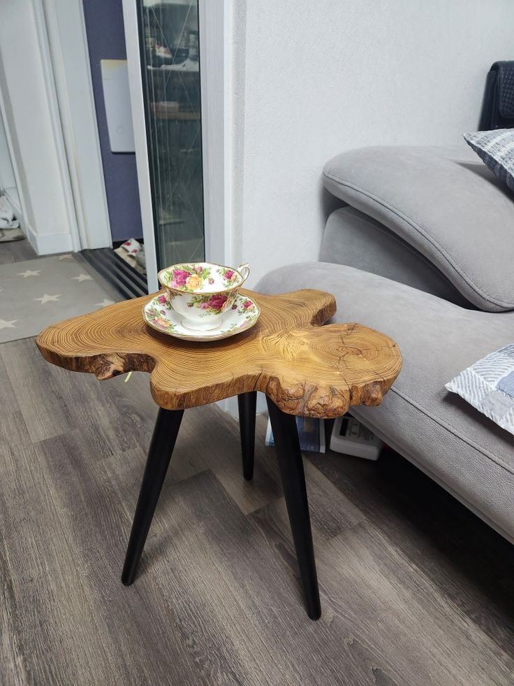 Live Edge Coffee Table with Wooden Legs – Natural Wood Tree Line Rustic Coffee Table