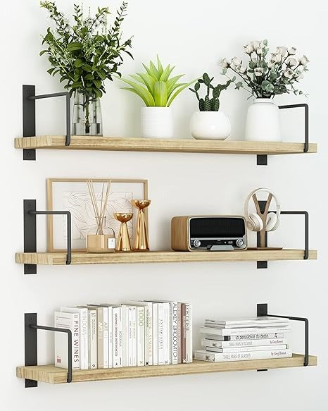 Floating Shelves 24 Inches – Wall-Mounted Rustic Wood Storage | Modern Minimalist Décor for Living Room, Bathroom & Bedroom