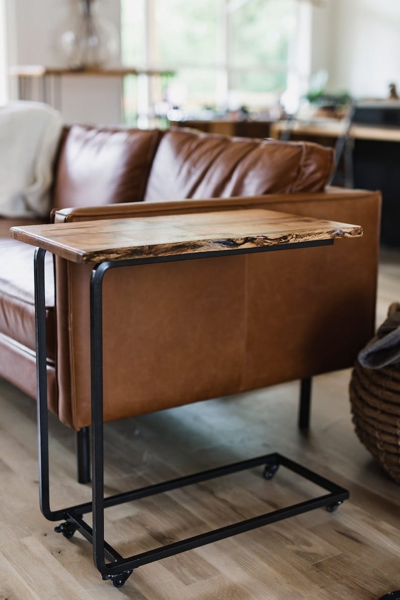 Live Edge C Table | Portable Side Table | Solid Wood Metal Frame Furniture