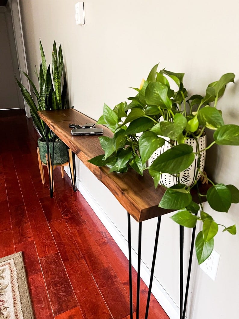 Live Edge Console Table | Solid Wood Sofa Table | Hairpin Leg Entryway Table