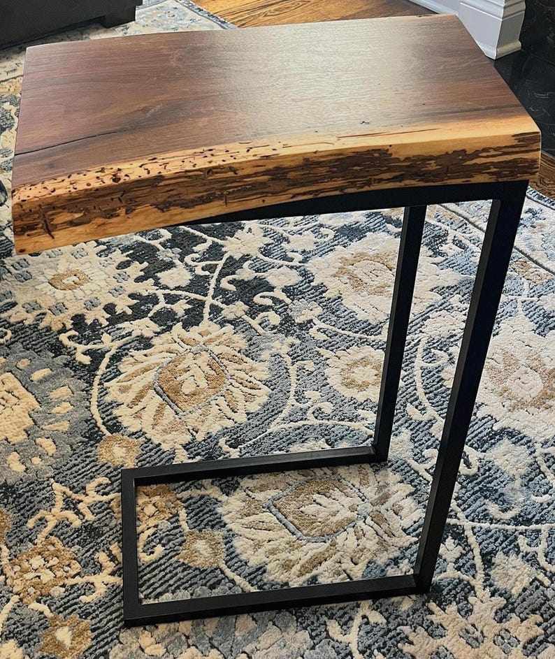 Live Edge End Table | Natural Wood Side Table | Modern Metal Leg Accent Table