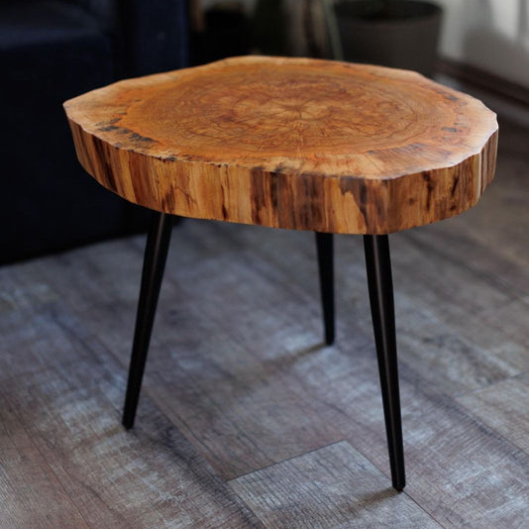 Rustic Flow Live Edge Table – Handcrafted Sheesham Wood Top with Metal Base