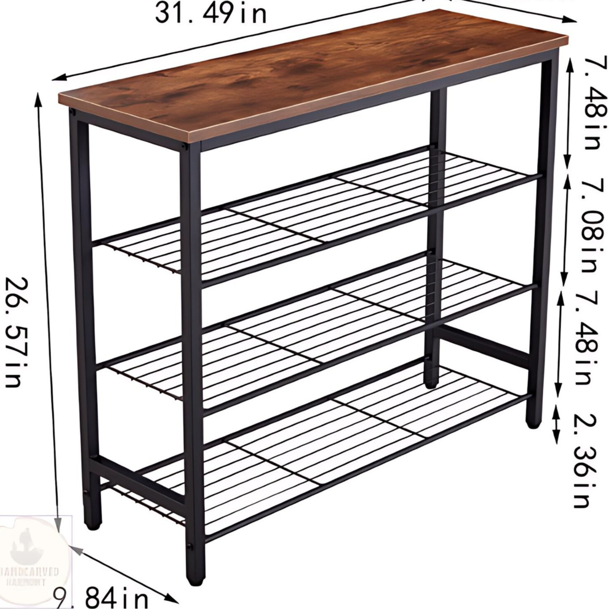Handmade 4-Tier Metal Shoe Rack with Sheesham Wood Top