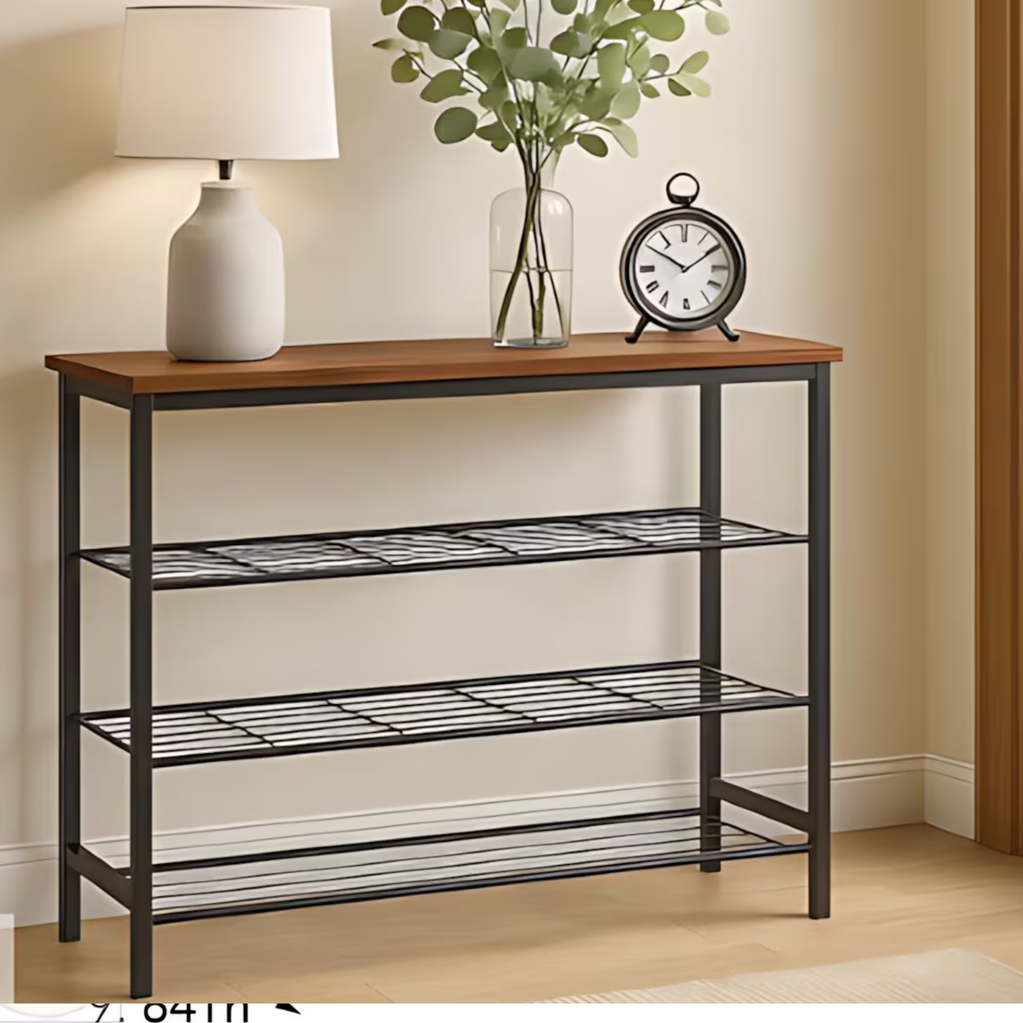 Handmade 4-Tier Metal Shoe Rack with Sheesham Wood Top