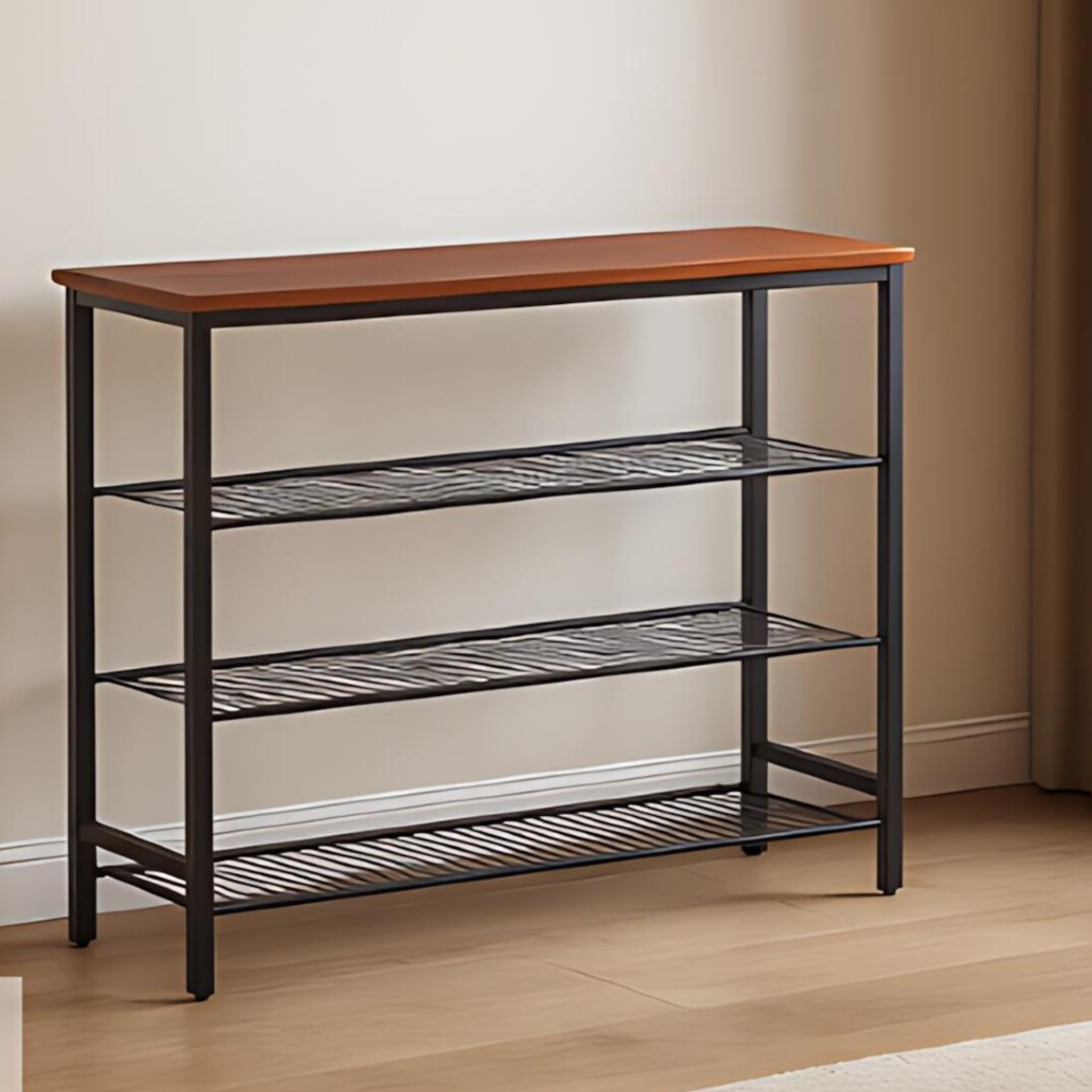 Handmade 4-Tier Metal Shoe Rack with Sheesham Wood Top