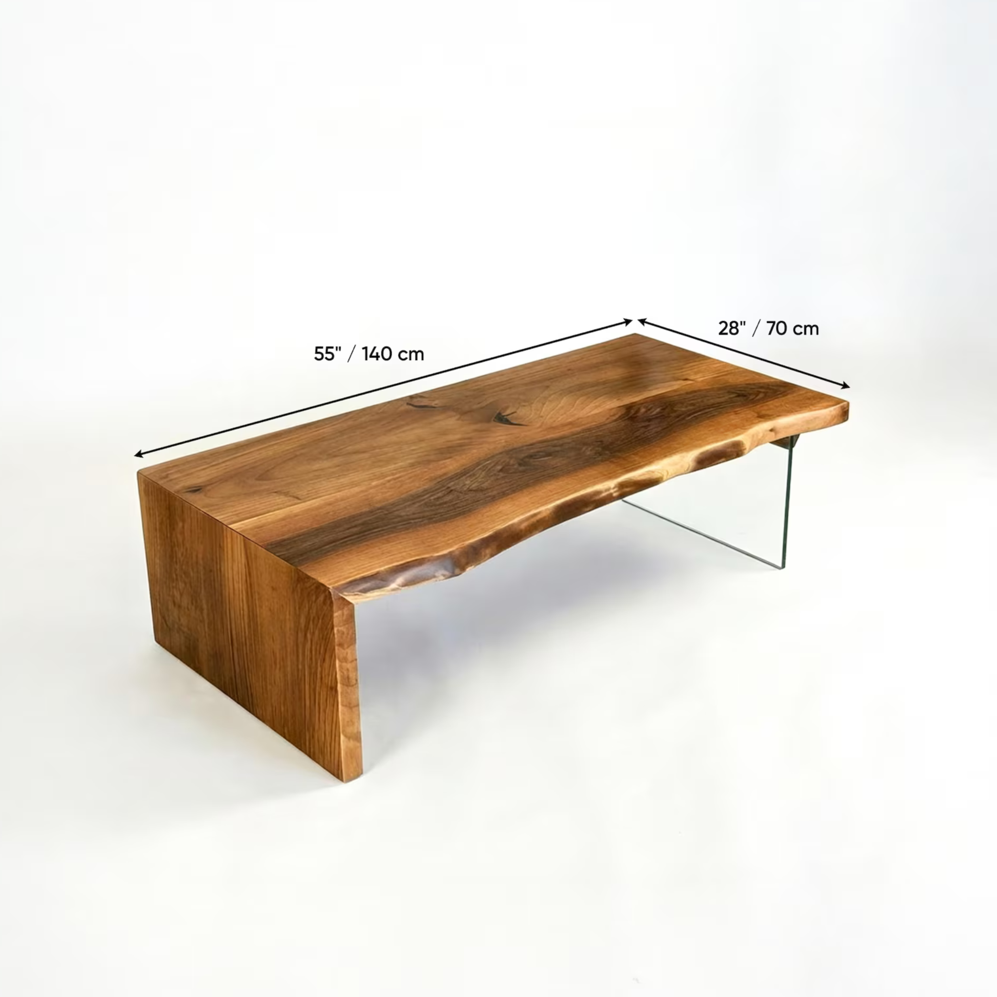 Live Edge Waterfall Coffee Table with Glass Legs – Solid Sheesham Wood Luxury Center Table | Aureus Living Pakistan