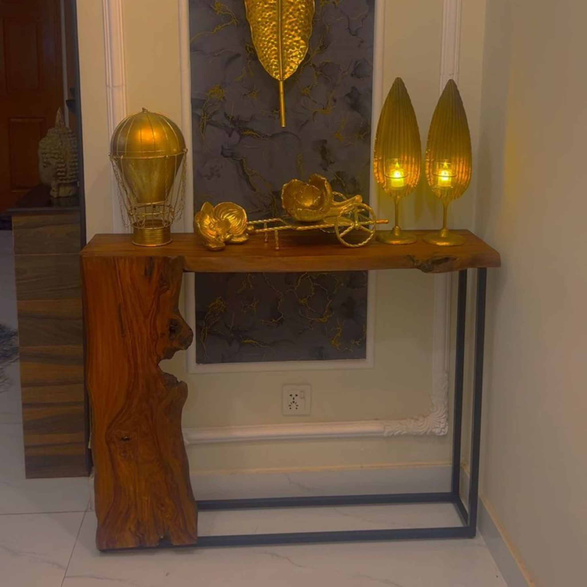 Live Edge Solid Wood Console Table with Metal Frame – Modern Luxury Design | Aureus Living Pakistan