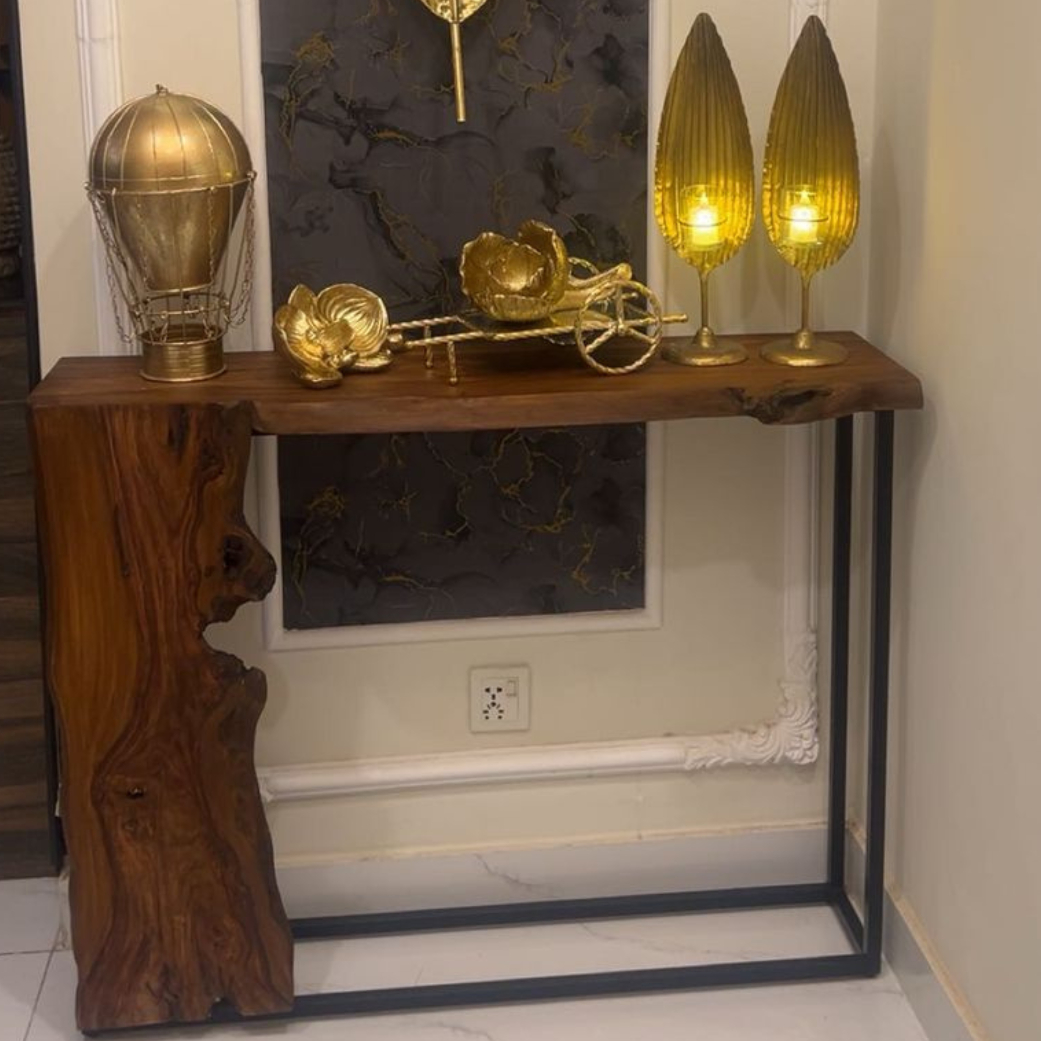 Live Edge Solid Wood Console Table with Metal Frame – Modern Luxury Design | Aureus Living Pakistan