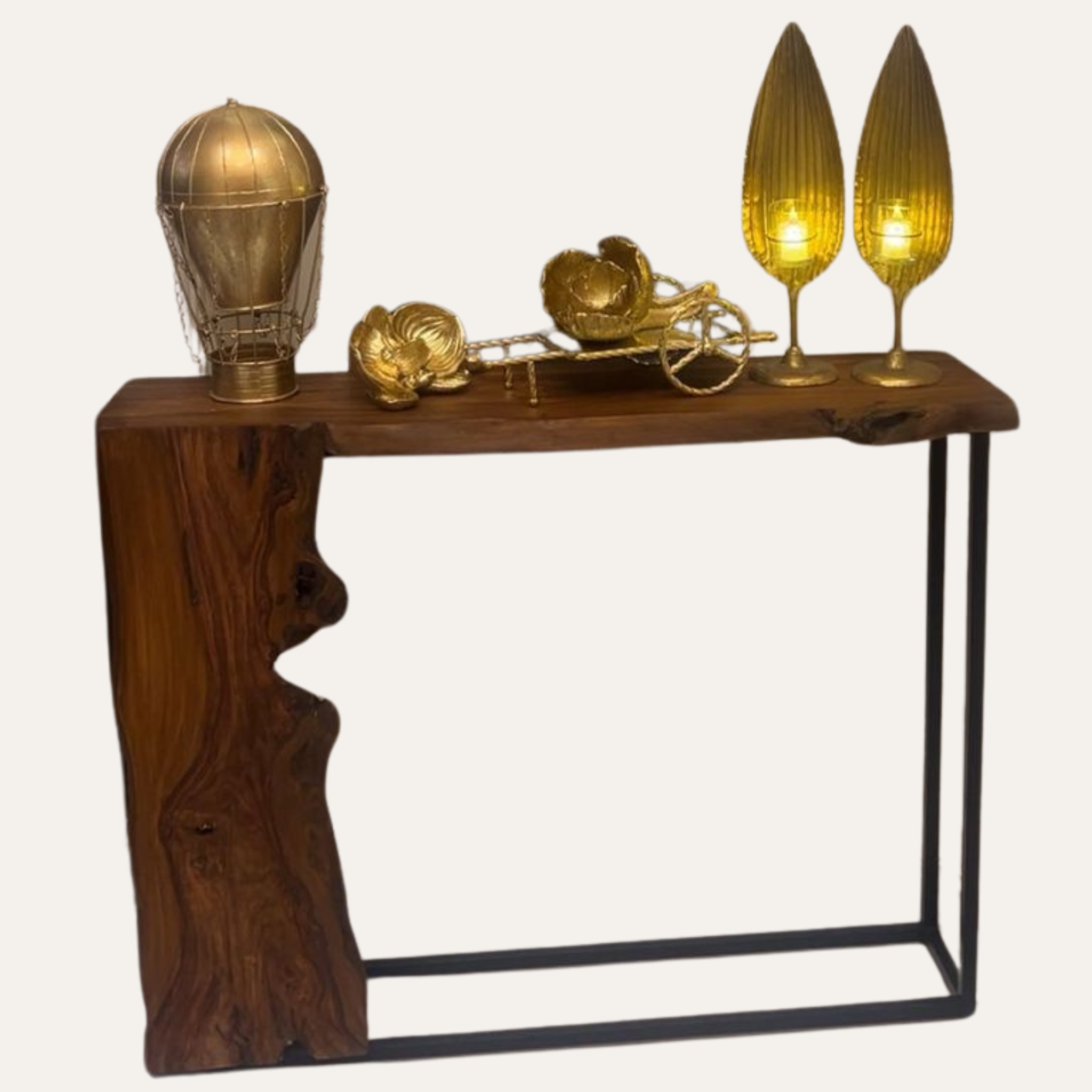 Live Edge Solid Wood Console Table with Metal Frame – Modern Luxury Design | Aureus Living Pakistan
