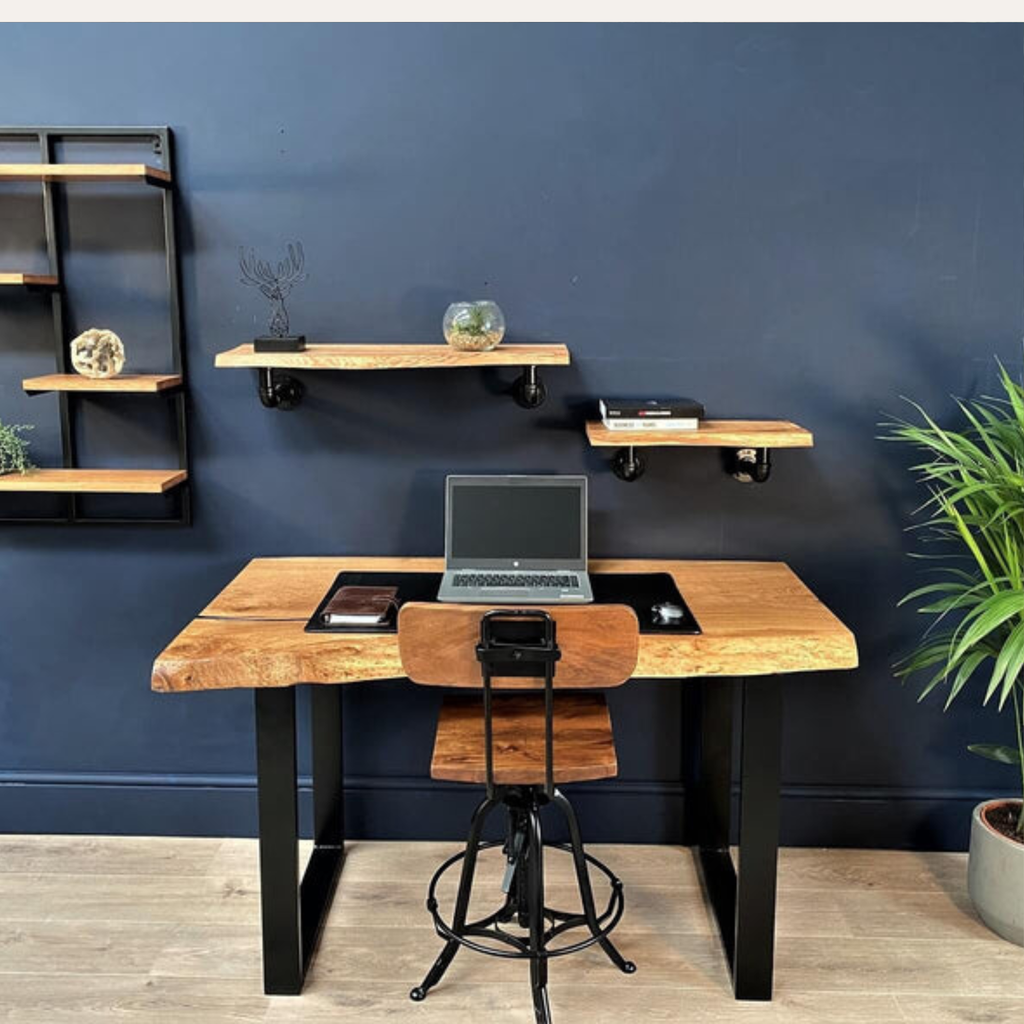 Live Edge Executive Desk – Solid Sheesham Wood Office Table with Natural Finish