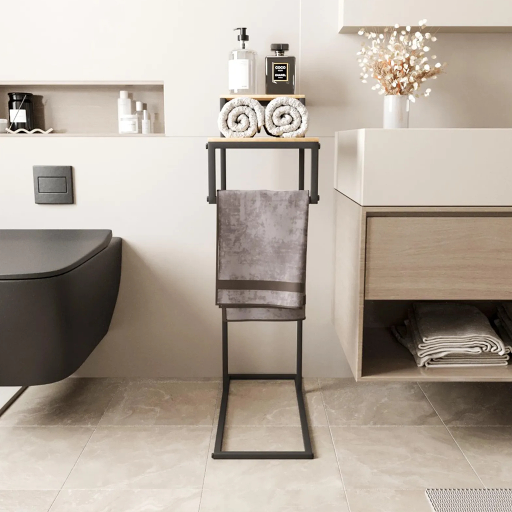 Metal Bathroom Towel Rack – Freestanding Modern Towel Holder | Industrial Space-Saving Organizer | Aureus Living Pakistan