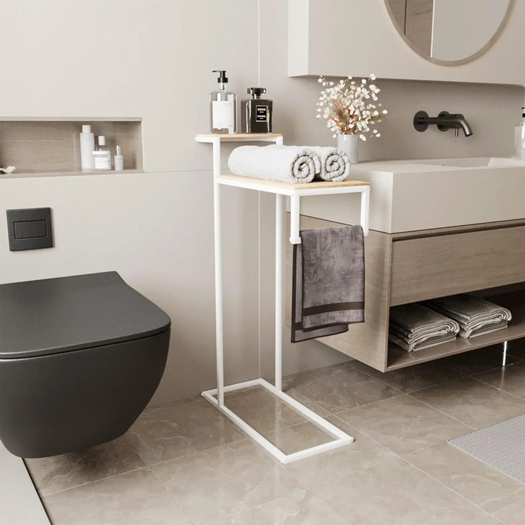 Metal Bathroom Towel Rack – Freestanding Modern Towel Holder | Industrial Space-Saving Organizer | Aureus Living Pakistan