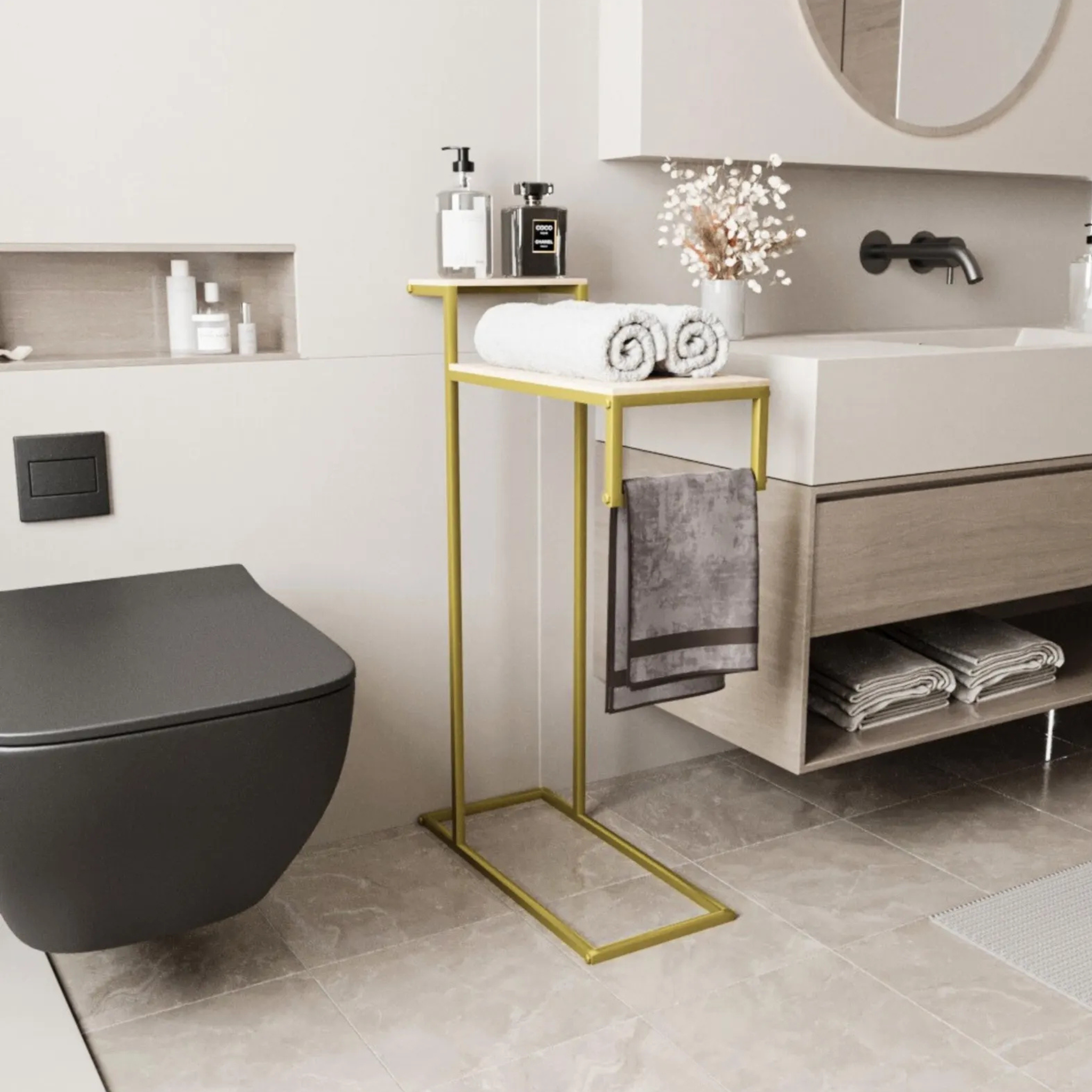 Metal Bathroom Towel Rack – Freestanding Modern Towel Holder | Industrial Space-Saving Organizer | Aureus Living Pakistan