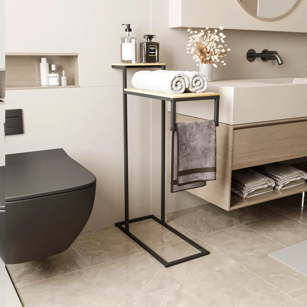 Metal Bathroom Towel Rack – Freestanding Modern Towel Holder | Industrial Space-Saving Organizer | Aureus Living Pakistan